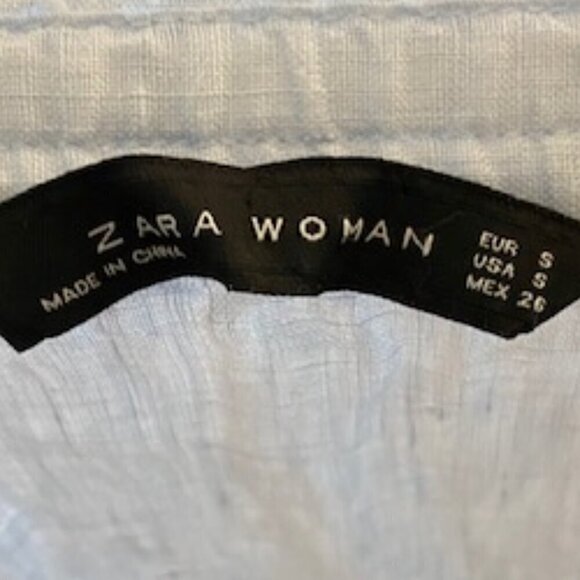 Zara Light Blue Linen Floral Embroidered Dress Small - Picture 7 of 7